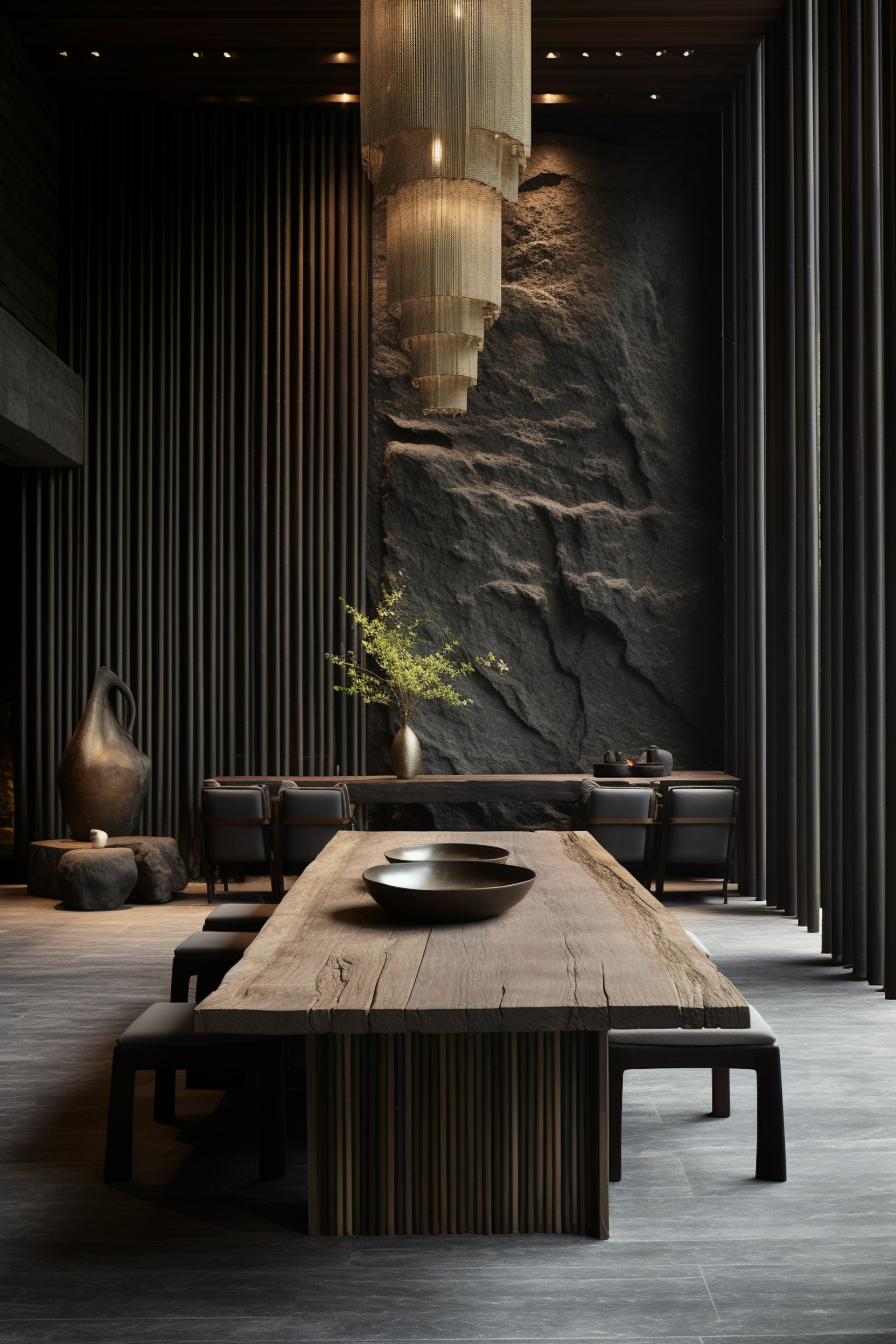 Tea Room — carved dark wood, low warm lighting, seating for eight